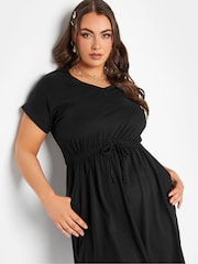 Yours Curve Black T-Shirt Drawcord 100% Cotton Dress - Image 4 of 5