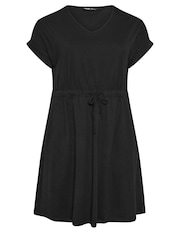 Yours Curve Black T-Shirt Drawcord 100% Cotton Dress - Image 5 of 5