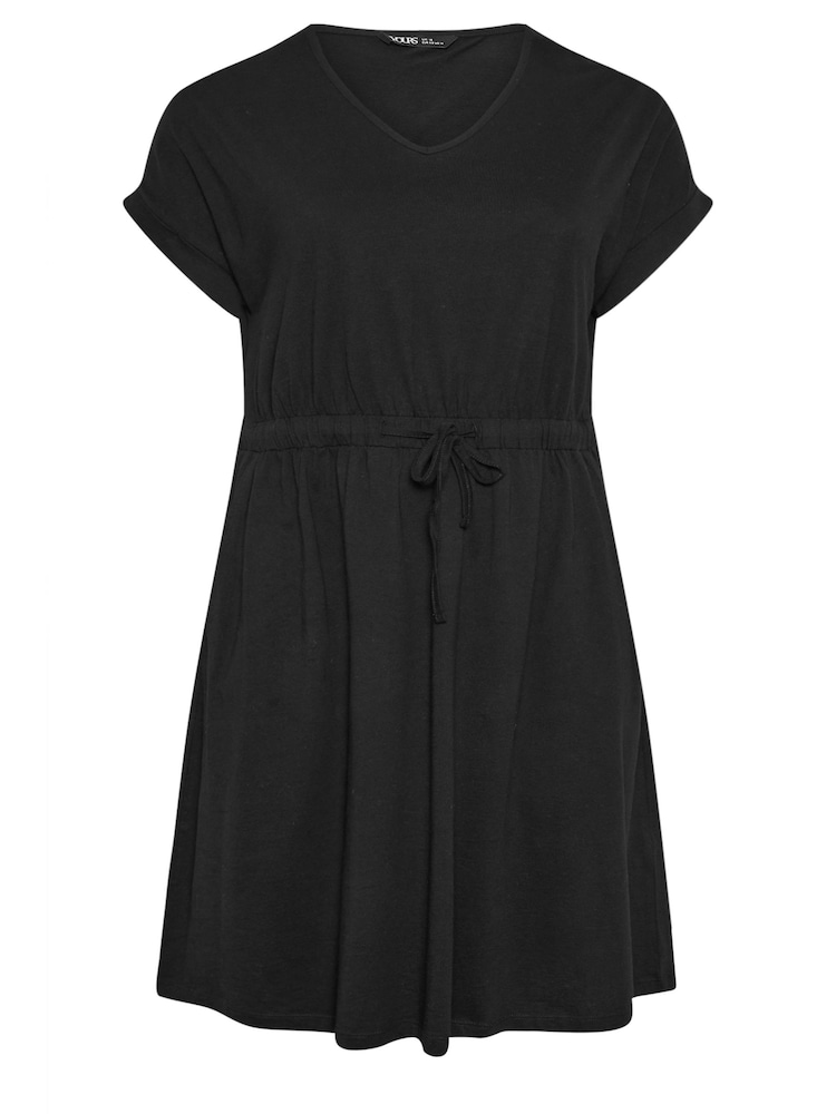 Yours Curve Black T-Shirt Drawcord 100% Cotton Dress - Image 5 of 5
