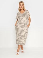 Yours Curve Natural Throw On T-Shirt 100% Cotton Midaxi Dress - Image 1 of 5
