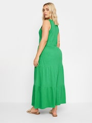 Yours Curve Green Sleeveless Ribbed Trim Tiered Midaxi 100% Cotton Dress - Image 4 of 5
