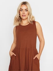 Yours Curve Orange Sleeveless Ribbed Trim Tiered Midaxi 100% Cotton Dress - Image 3 of 5