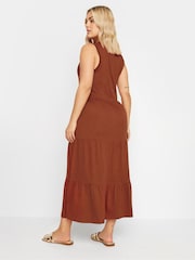 Yours Curve Orange Sleeveless Ribbed Trim Tiered Midaxi 100% Cotton Dress - Image 4 of 5