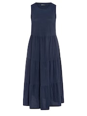 Yours Curve Blue Sleeveless Ribbed Trim Tiered Midaxi 100% Cotton Dress - Image 5 of 5