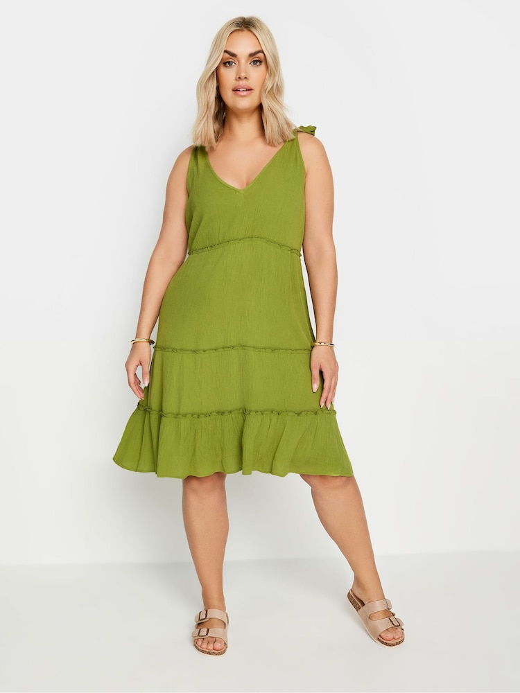 Verde - Yours Curve Limited Tiered Frill Tie Sleeve Mini Dress - Imagen 1 de 5 Verde - Yours Curve Limited Tiered Frill Tie Sleeve Mini Dress - Imagen 1 de 5
