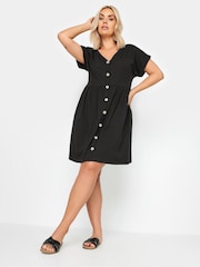 Yours Curve Black Limited Button Front Smock 100% Cotton Dress - Image 1 of 5