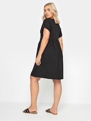 Yours Curve Black Limited Button Front Smock 100% Cotton Dress - Image 3 of 5