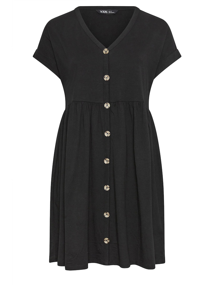 Yours Curve Black Limited Button Front Smock 100% Cotton Dress - Image 5 of 5