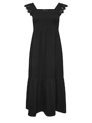 Yours Curve Black Shirred Angliase Frill Tiered Midaxi 100% Cotton Dress - Image 5 of 5