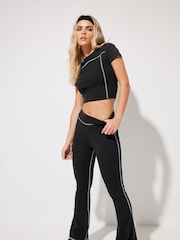 PixieGirl Petite Black Contrast Stitch Fla Leggings - Image 1 of 3