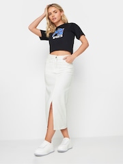 PixieGirl Petite White Denim Split Midaxi 100% Cotton Skirt - Image 1 of 5