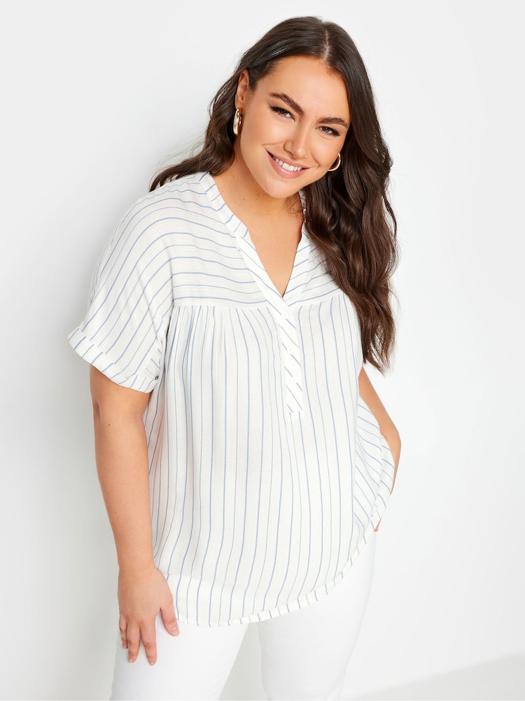 Yours Curve White Stripe Notchneck Stripe Blouse - Image 1 of 5