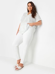 Yours Curve White Stripe Notchneck Stripe Blouse - Image 2 of 5