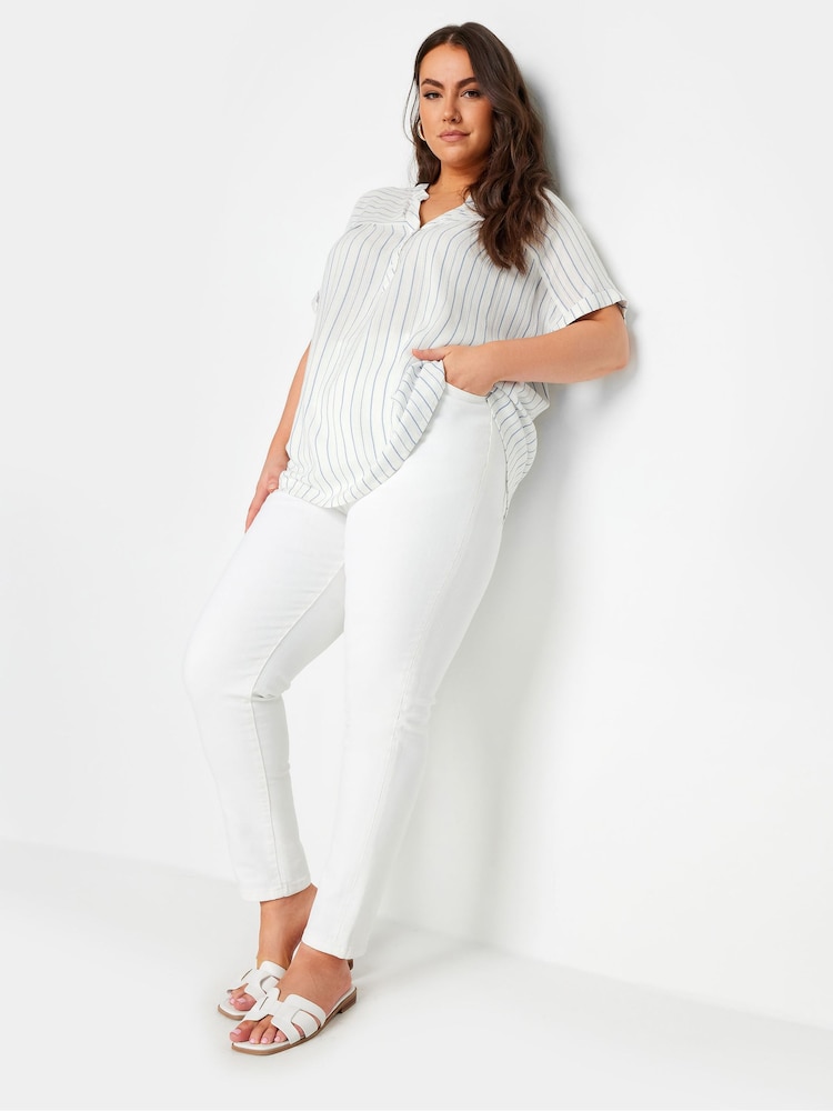 Yours Curve White Stripe Notchneck Stripe Blouse - Image 2 of 5