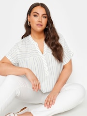 Yours Curve White Stripe Notchneck Stripe Blouse - Image 4 of 5