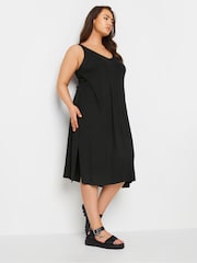 Yours Curve Black Throw On Beach Shirred Strap Dress - Image 1 of 5
