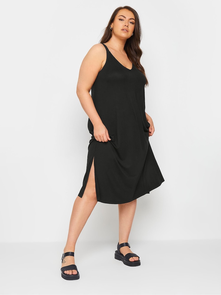 Yours Curve Black Throw On Beach Shirred Strap Dress - Image 2 of 5