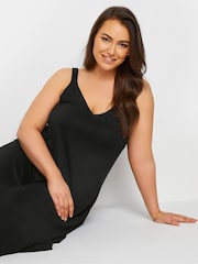 Yours Curve Black Throw On Beach Shirred Strap Dress - Image 3 of 5