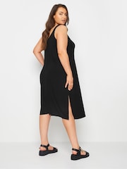 Yours Curve Black Throw On Beach Shirred Strap Dress - Image 4 of 5