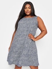 Yours Curve Blue Sleeveless Swing Dress - Image 1 of 5