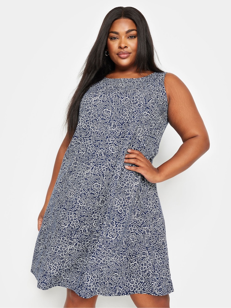 Yours Curve Blue Sleeveless Swing Dress - Image 1 of 5