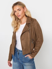 PixieGirl Petite Brown Faux Suede Biker Jacket - Image 1 of 5