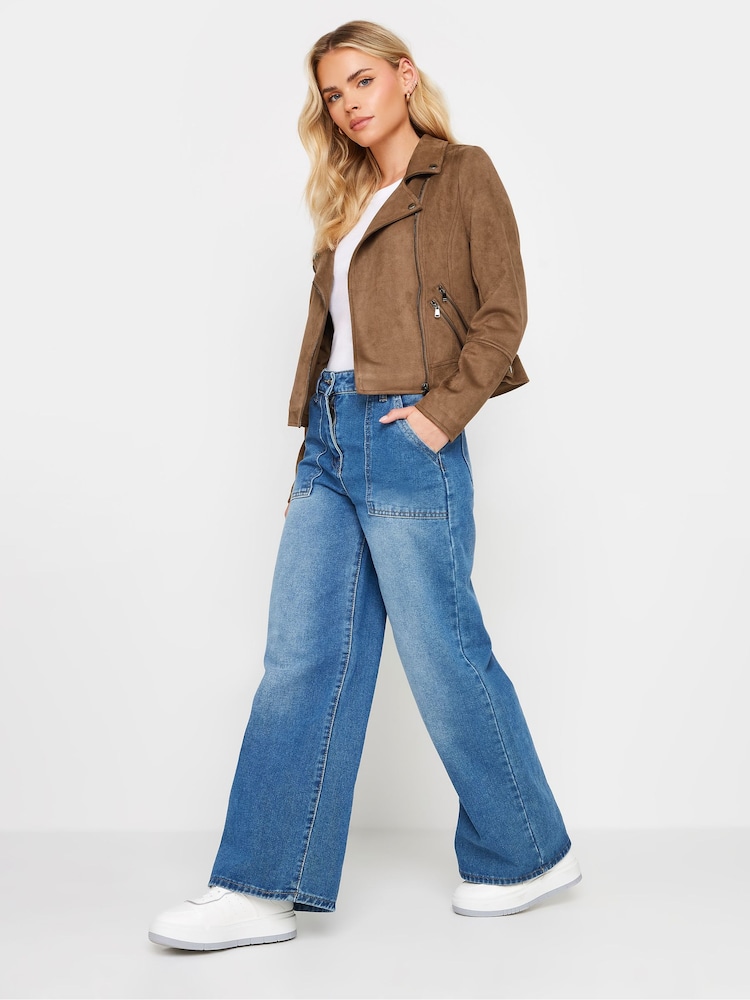 PixieGirl Petite Brown Faux Suede Biker Jacket - Image 2 of 5