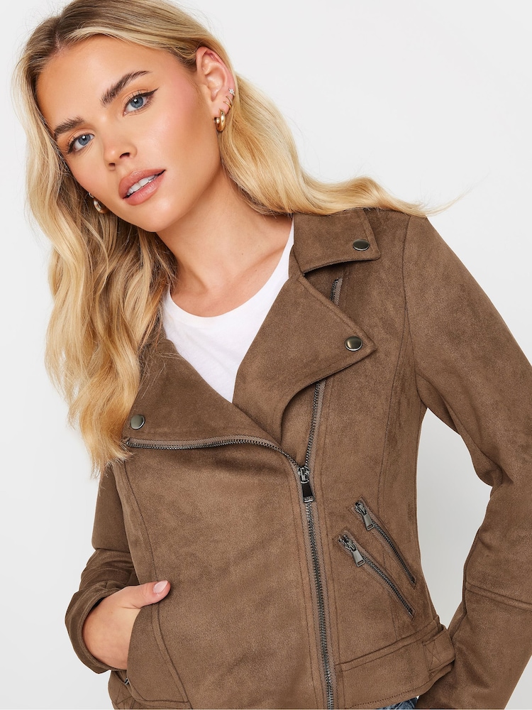 PixieGirl Petite Brown Faux Suede Biker Jacket - Image 4 of 5