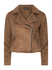 PixieGirl Petite Brown Faux Suede Biker Jacket - Image 5 of 5