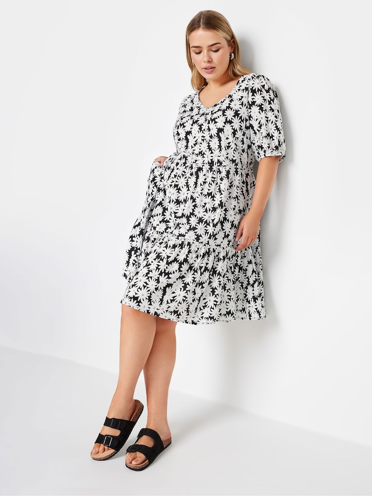 Yours Curve Black Floral Tiered Midi Dress - Image 2 of 6