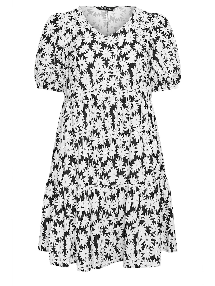 Yours Curve Black Floral Tiered Midi Dress - Image 6 of 6