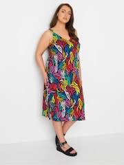Yours Curve Light Black Throw On Beach Shirred Strap Dress - Image 2 of 5