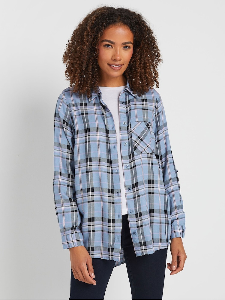 M&Co Blue Checked Boyfriend Shirt - Image 1 of 5