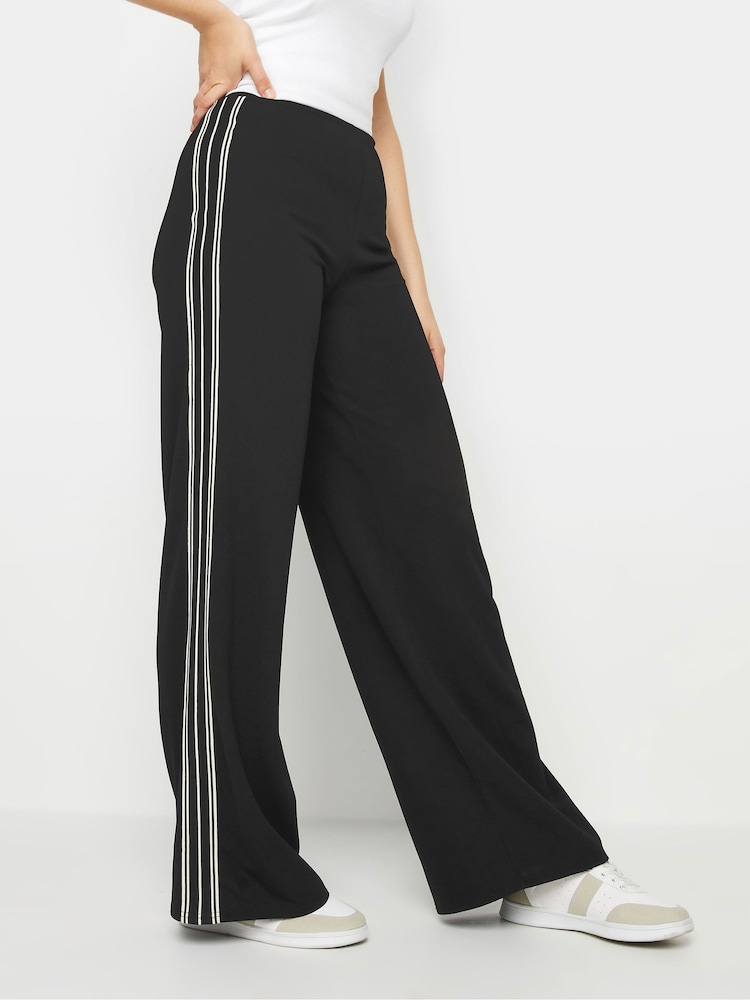 Long Tall Sally Dark Black Wide Leg Striped Trousers - Image 1 of 5