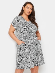 Yours Curve Black 100% Cotton T-Shirt Drawcord Dress - Image 1 of 5