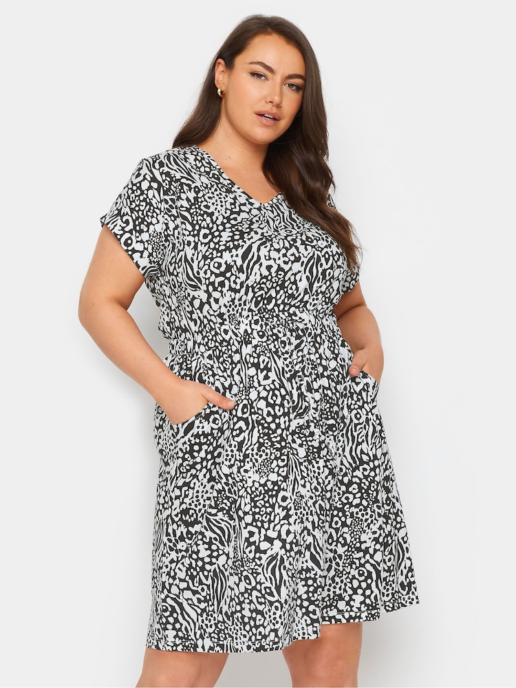 Yours Curve Black 100% Cotton T-Shirt Drawcord Dress - Image 1 of 5