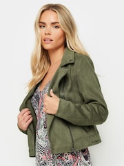 PixieGirl Petite Green Faux Suede Biker Jacket - Image 1 of 5