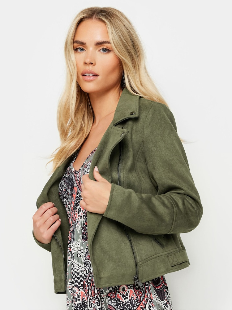 PixieGirl Petite Green Faux Suede Biker Jacket - Image 1 of 5
