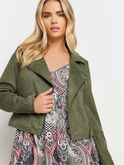 PixieGirl Petite Green Faux Suede Biker Jacket - Image 3 of 5