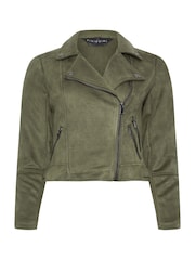 PixieGirl Petite Green Faux Suede Biker Jacket - Image 5 of 5