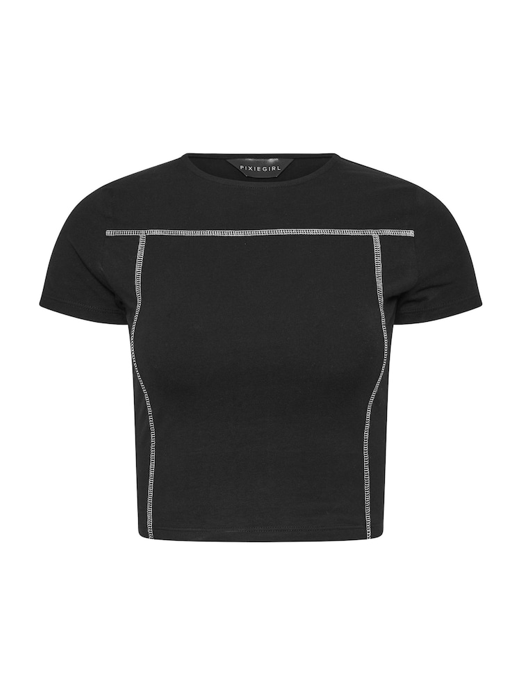 PixieGirl Petite Black Contrast Stitch Top - Image 3 of 3