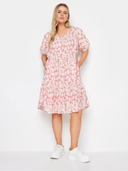 Yours Curve Pink Floral Tiered Midi Dress - Image 1 of 5