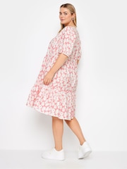 Yours Curve Pink Floral Tiered Midi Dress - Image 3 of 5