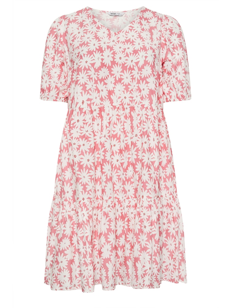 Yours Curve Pink Floral Tiered Midi Dress - Image 5 of 5