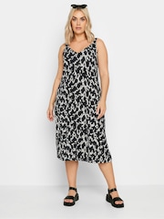 Yours Curve Dark Black Throw On Beach Shirred Strap Dress - Image 1 of 5