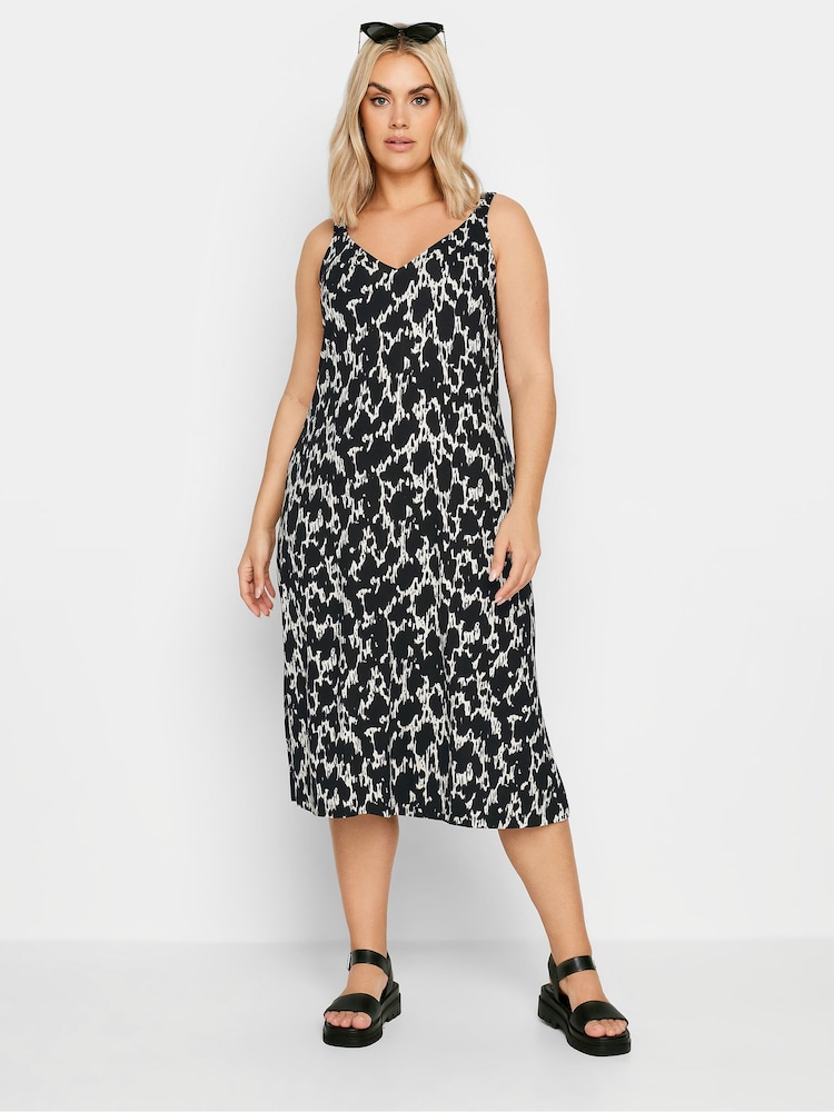 Yours Curve Dark Black Throw On Beach Shirred Strap Dress - Image 1 of 5