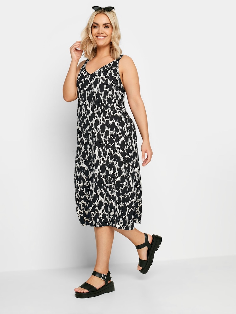 Yours Curve Dark Black Throw On Beach Shirred Strap Dress - Image 2 of 5