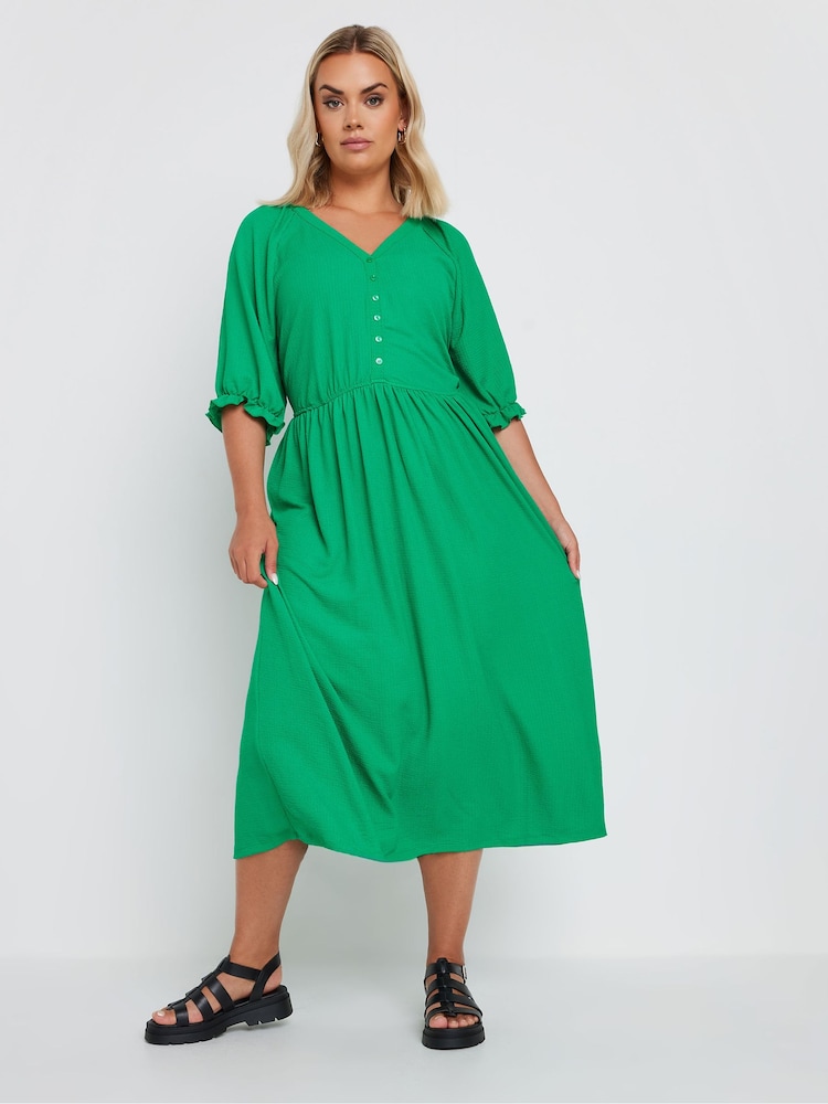 Yours Curve Green Limited Collection Textured Midaxi Dress - Image 1 of 5