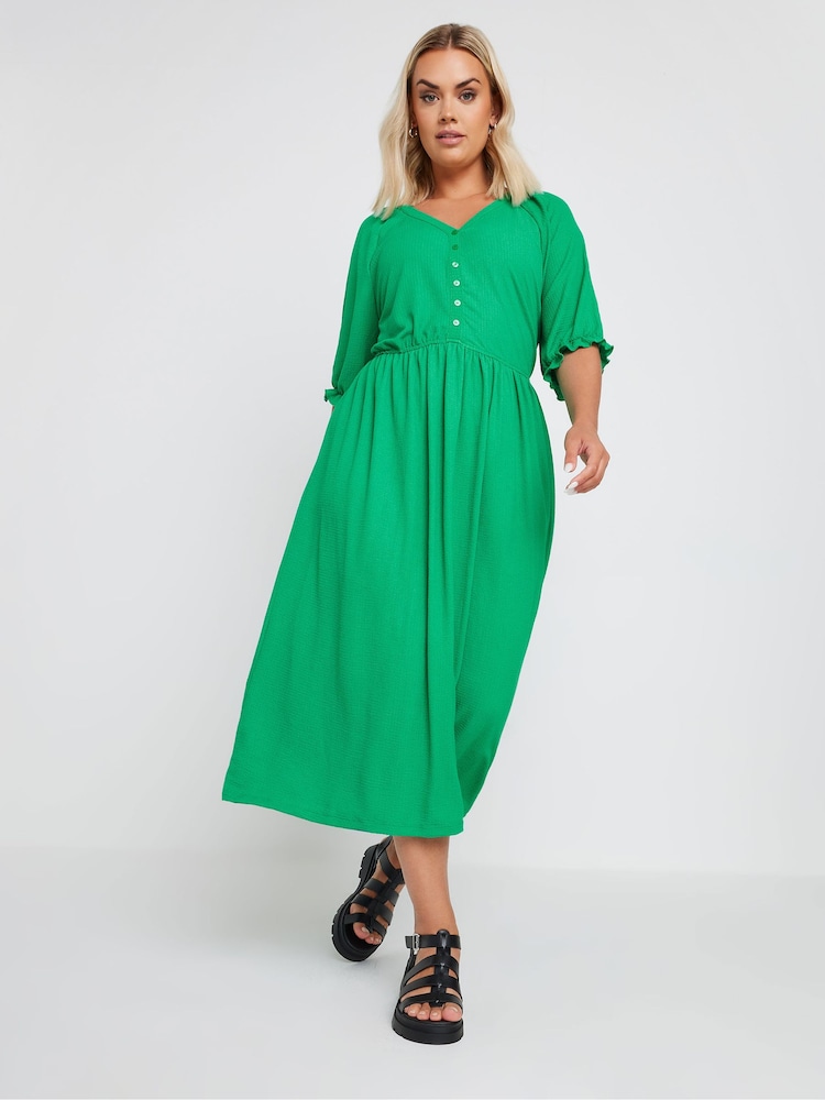 Yours Curve Green Limited Collection Textured Midaxi Dress - Image 2 of 5