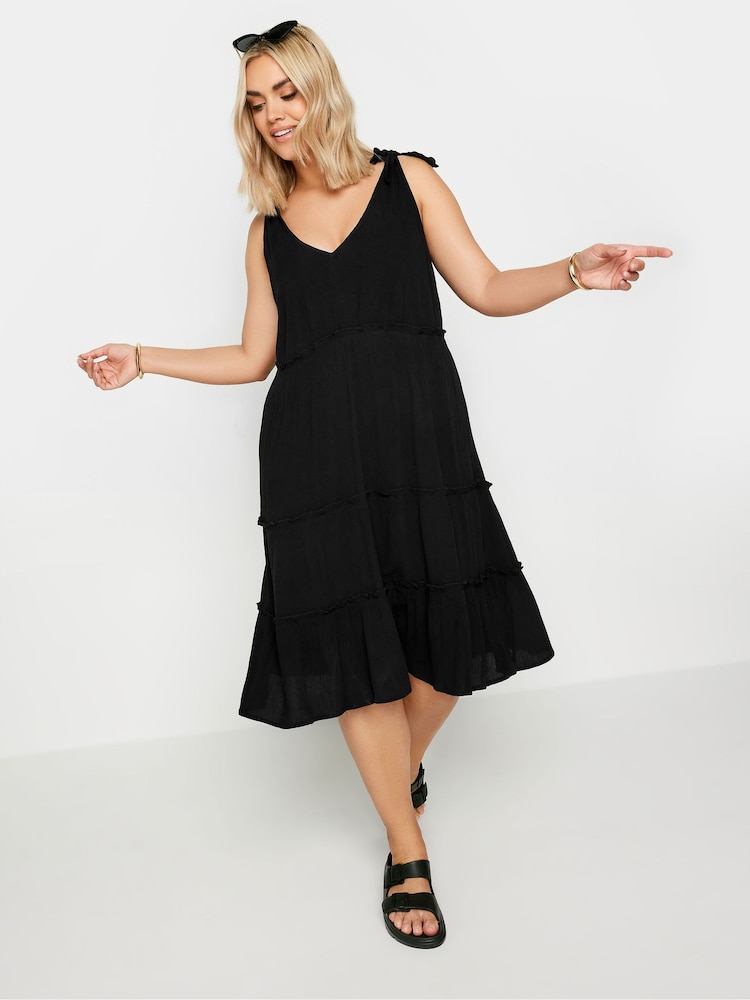 Yours Curve Black Limited Tiered Frill Tie Sleeve Mini Dress - Image 3 of 5